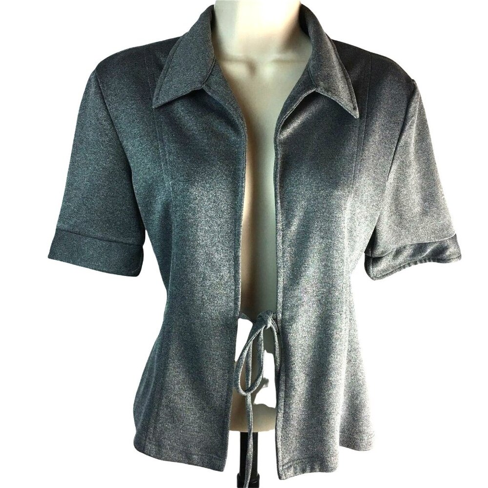 My Tina Womens Short Sleeve Open Front Cardigan Light Gray Tie Waist Vintage u